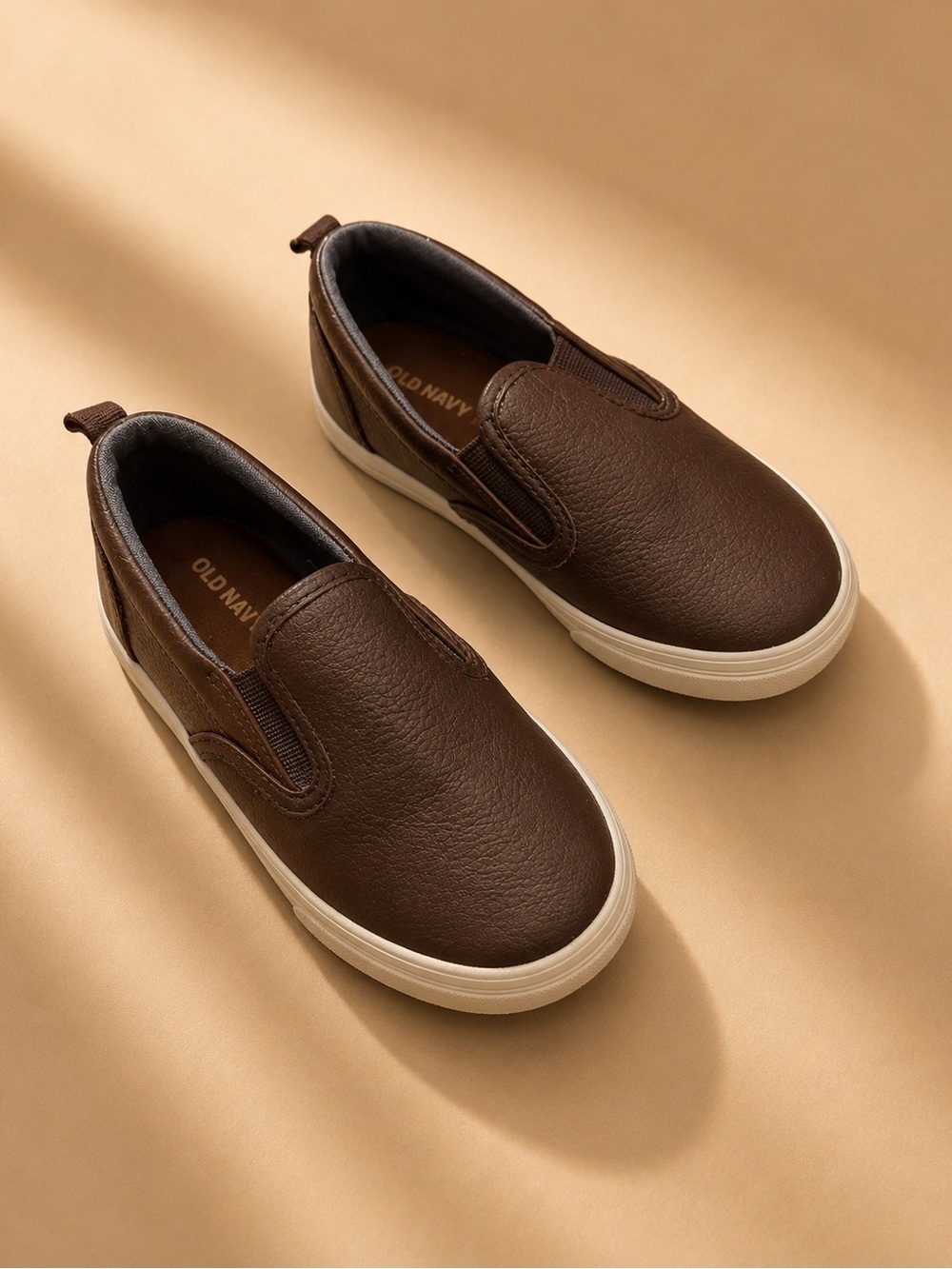 Old Navy Brown Slip-On Sneakers Toddler Size 9 Faux Leather Casual School Shoes